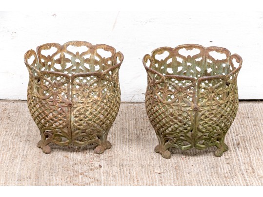 Very Decorative Pair Of Vintage Cast Iron Planters