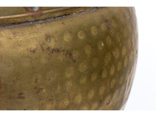 Brass Jardiniere With Lion Heads And Copper Liner