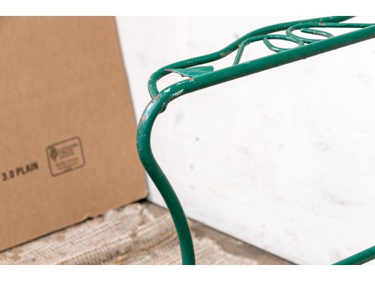 Three Piece Vintage Green Painted Wrought Iron Patio Set