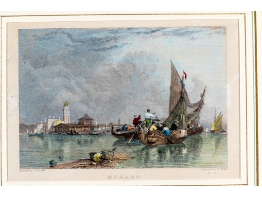 Antique Framed Color Engraving Of Murano, Venice