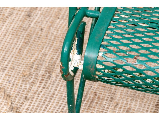 Three Piece Vintage Green Painted Wrought Iron Patio Set