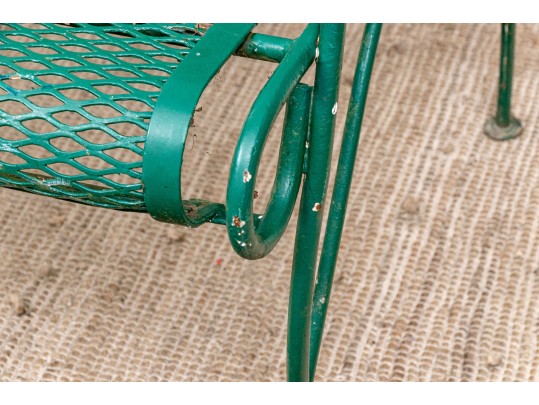 Three Piece Vintage Green Painted Wrought Iron Patio Set