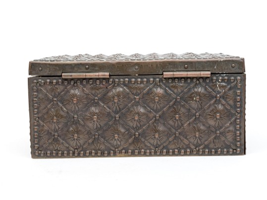 Arts And Crafts Brass Repousse Humidor, Ca. 1880-1920