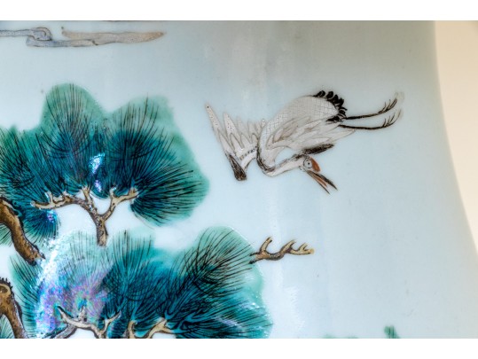 Large Antique Chinese Famille Rose Painted Porcelain Vase Mounted As A Table Lamp