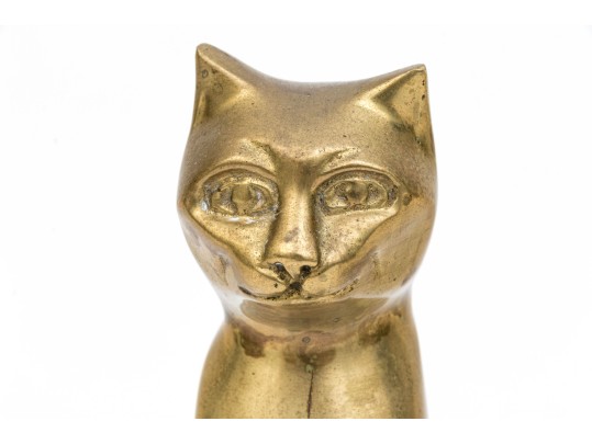 Vintage Heavy Cast Brass Seated Cat