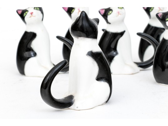 Collection Of Seven Hand-painted Bone China Cats