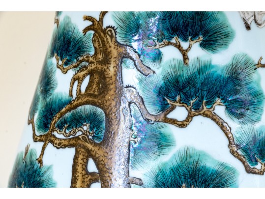 Large Antique Chinese Famille Rose Painted Porcelain Vase Mounted As A Table Lamp