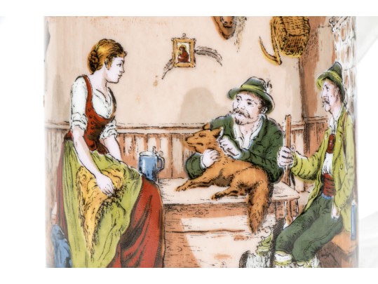 Pair Of Fabulous German Lithopane Steins, With Scenes In The Bottom Of The Stein