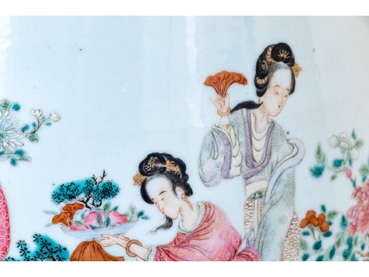 Large Antique Chinese Famille Rose Painted Porcelain Vase Mounted As A Table Lamp