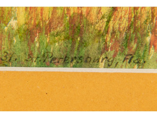 In The Manner Of Childe Hassam Watercolor Of St. Petersburg, Florida Coastal Landscape