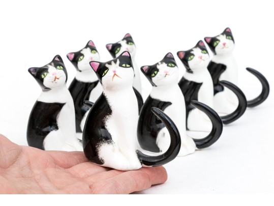 Collection Of Seven Hand-painted Bone China Cats