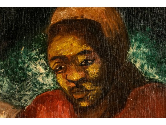 In The Manner Of  Horace Pippin (Am., 1888-1946) Oil On Panel, Portrait Of An African American Woman