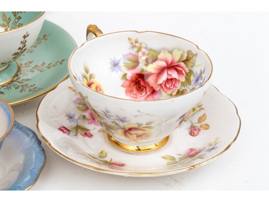Collection Of Eight Vintage Tea Cups And Saucers, Mostly English