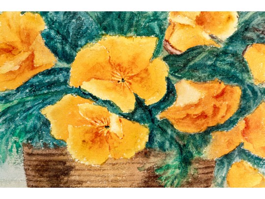 Marie Antoinette Ney (American, 1846-1915) Watercolor On Paper, Basket Of Pansies