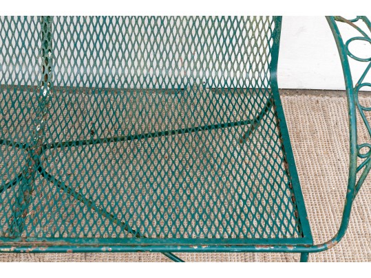 Four Piece Elegant Vintage Green Painted Wrought Iron Patio Set