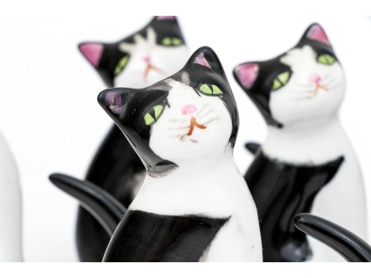 Collection Of Seven Hand-painted Bone China Cats