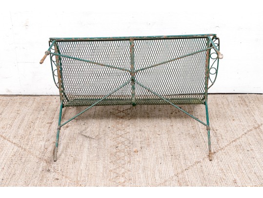 Four Piece Elegant Vintage Green Painted Wrought Iron Patio Set