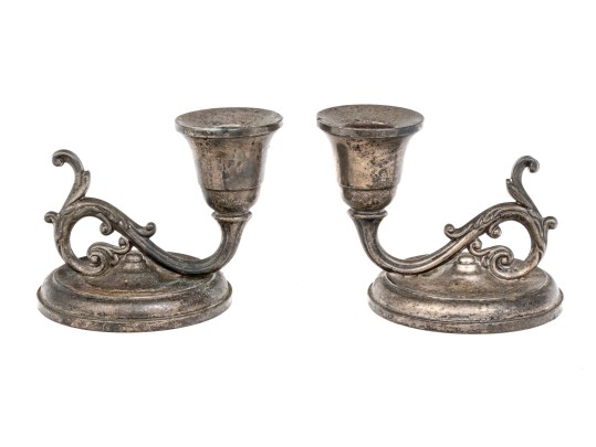 Charming Pair Of Vintage Fisher Sterling Weighted Candlesticks