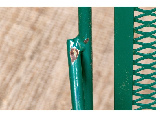 Three Piece Vintage Green Painted Wrought Iron Patio Set