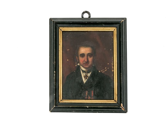 Small Vintage Portrait On Copper, Wooden Frame