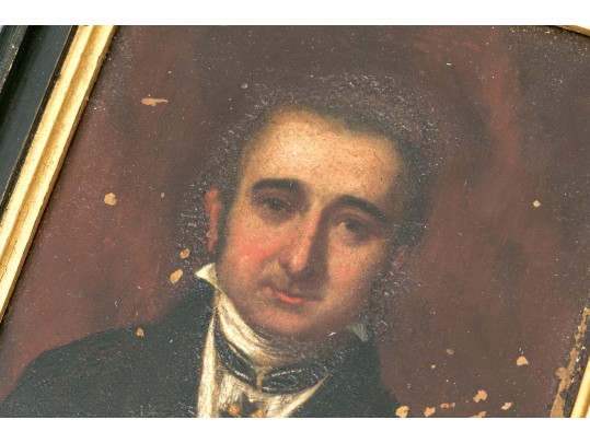 Small Vintage Portrait On Copper, Wooden Frame