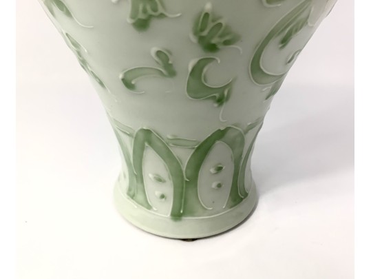 Large Chinese Dragon Relief Porcelain Vase From Lillian August