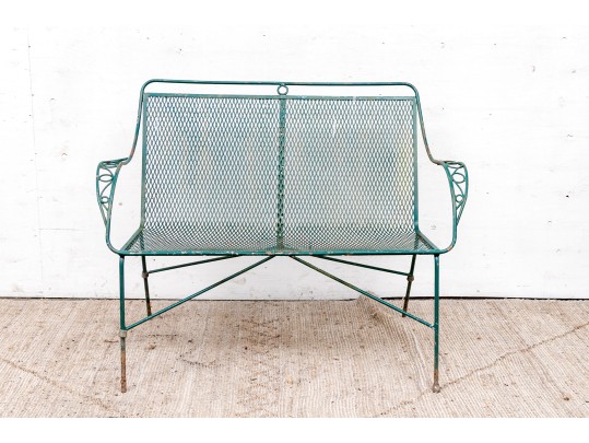 Four Piece Elegant Vintage Green Painted Wrought Iron Patio Set