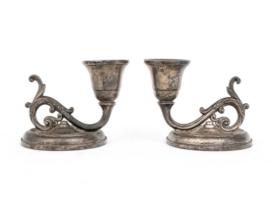 Charming Pair Of Vintage Fisher Sterling Weighted Candlesticks