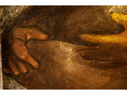 In The Manner Of  Horace Pippin (Am., 1888-1946) Oil On Panel, Portrait Of An African American Woman