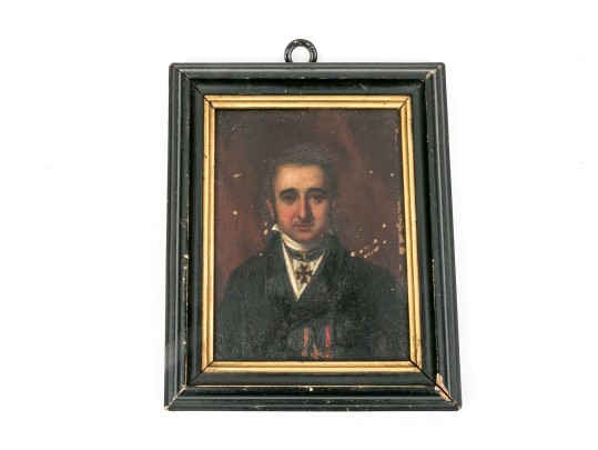 Small Vintage Portrait On Copper, Wooden Frame