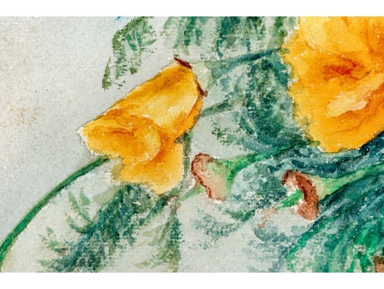 Marie Antoinette Ney (American, 1846-1915) Watercolor On Paper, Basket Of Pansies