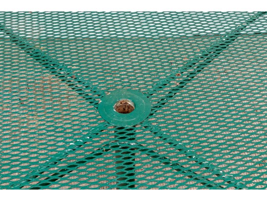 Five Piece Vintage Green Painted Wrought Iron Patio Set