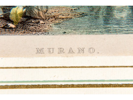 Antique Framed Color Engraving Of Murano, Venice