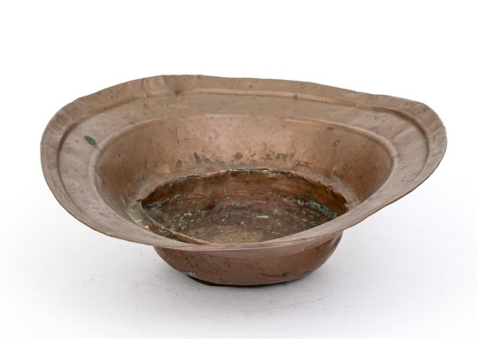 Brass Jardiniere With Lion Heads And Copper Liner