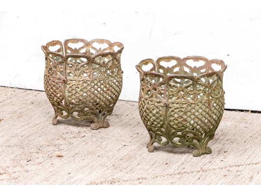 Very Decorative Pair Of Vintage Cast Iron Planters
