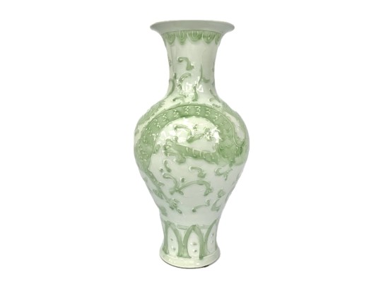 Large Chinese Dragon Relief Porcelain Vase From Lillian August