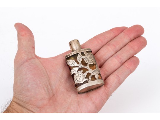 Collection Of Four Mexican 925 Silver Overlay Glass Perfumes