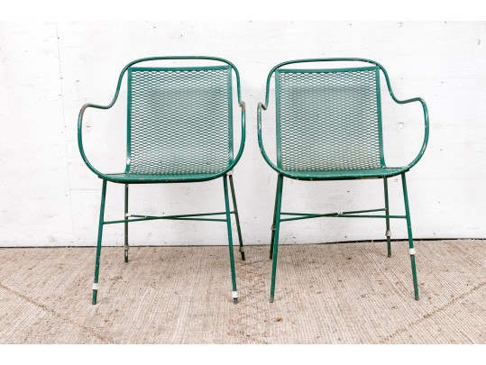 Five Piece Vintage Green Painted Wrought Iron Patio Set