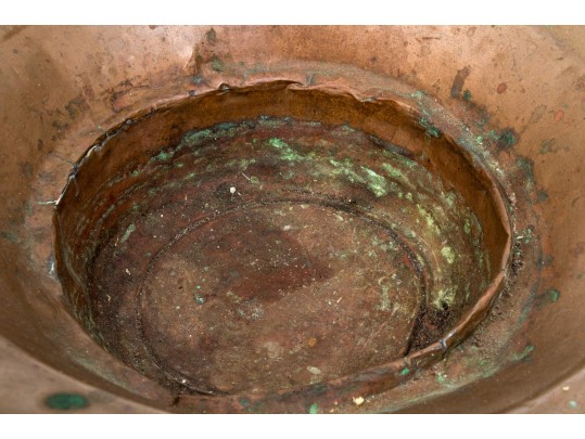 Brass Jardiniere With Lion Heads And Copper Liner