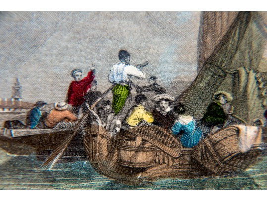 Antique Framed Color Engraving Of Murano, Venice