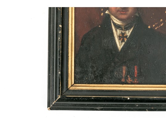 Small Vintage Portrait On Copper, Wooden Frame