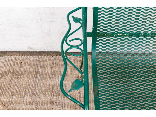 Three Piece Vintage Green Painted Wrought Iron Patio Set