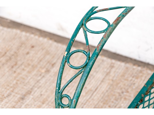 Four Piece Elegant Vintage Green Painted Wrought Iron Patio Set