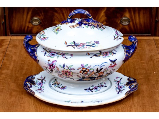 Antique English Ironstone Tureen With Underplate