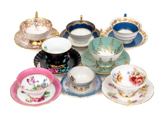 Collection Of Eight Vintage Tea Cups And Saucers, Mostly English