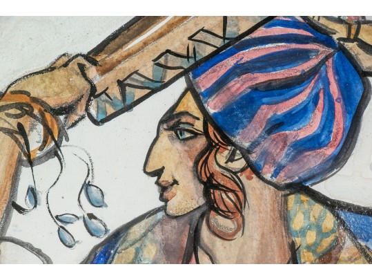 Attributed To: Leon Bakst (Russian, 1866-1924), Ink And Watercolor On Paper Card