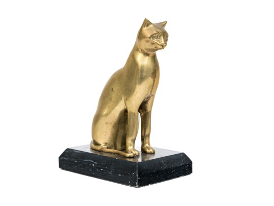 Vintage Heavy Cast Brass Seated Cat