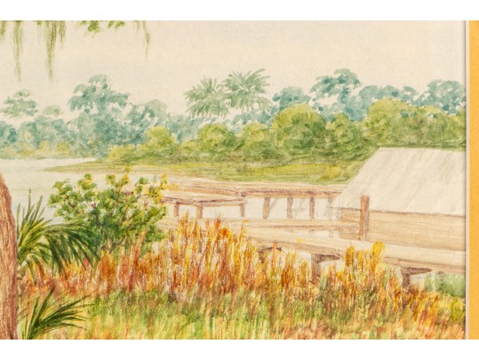 In The Manner Of Childe Hassam Watercolor Of St. Petersburg, Florida Coastal Landscape