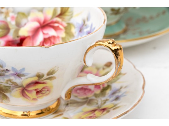 Collection Of Eight Vintage Tea Cups And Saucers, Mostly English