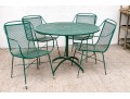 Five Piece Vintage Green Painted Wrought Iron Patio Set
